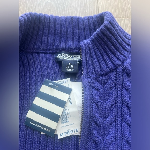 LANDS END Lands' End Cable Zip Front Cardigan Sweater Purple Size M Petite - Picture 4 of 5